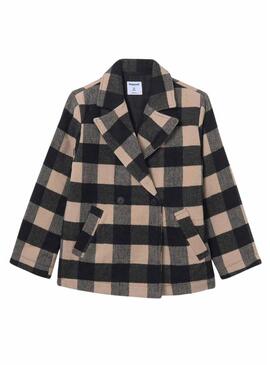 Cappotto Mayoral jacquard a quadri nero e beige per bambina