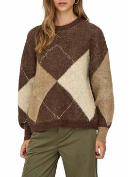 Maglia Only Noeme Jacquard tostata per donna