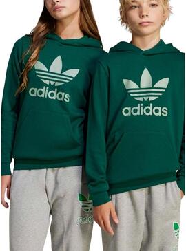 Felpa Adidas Trefoil verde per ragazzi e ragazze