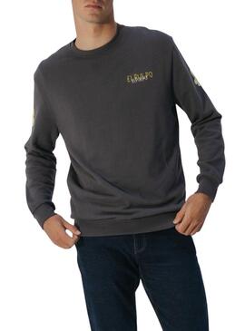 Felpa con cappuccio stampa triplo logo grigio El Pulpo per uomo