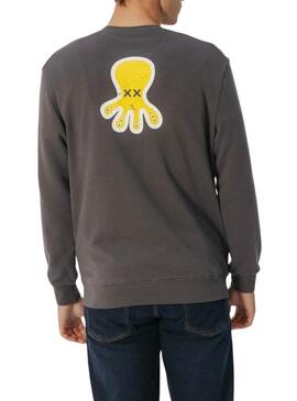 Felpa con cappuccio stampa triplo logo grigio El Pulpo per uomo