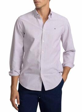 Camicia Silbon sport oxford a righe bordeaux per uomo