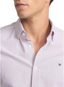 Camicia Silbon sport oxford a righe bordeaux per uomo