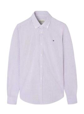 Camicia Silbon sport oxford a righe bordeaux per uomo