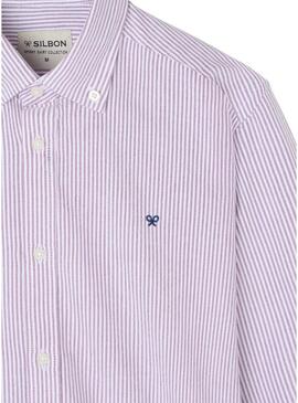 Camicia Silbon sport oxford a righe bordeaux per uomo