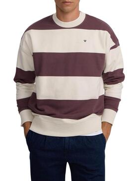 Felpa Silbon relaxed a righe crema e granata per uomo