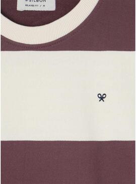 Felpa Silbon relaxed a righe crema e granata per uomo