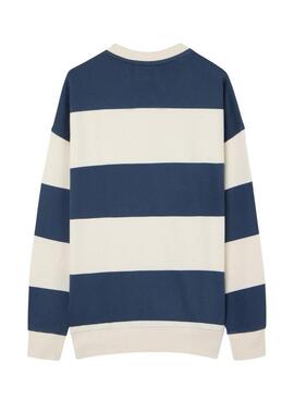 Felpa Silbon relaxed a righe crema e blu per uomo.