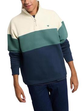 Felpa Silbon relaxed mezza zip blu a blocchi per uomo