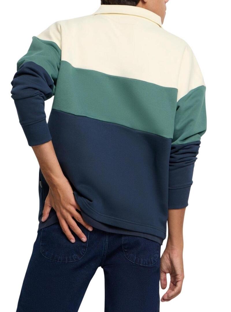 Felpa Silbon relaxed mezza zip blu a blocchi per uomo