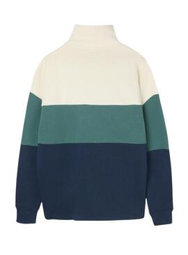 Felpa Silbon relaxed mezza zip blu a blocchi per uomo