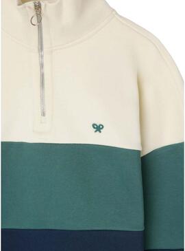 Felpa Silbon relaxed mezza zip blu a blocchi per uomo