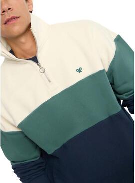 Felpa Silbon relaxed mezza zip blu a blocchi per uomo