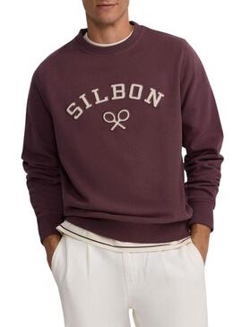 Felpa Silbon con pannelli in velluto a coste bordeaux per uomo