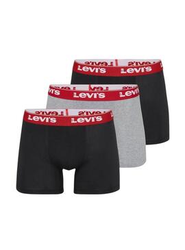 Confezione da 3 boxer Levis Repeat Logo nero e grigio per uomo.
