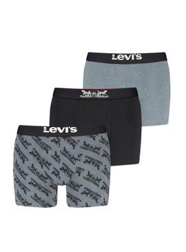 Pacco 3 boxer Levis Gift Horse neri e grigi per uomo