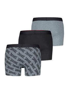 Pacco 3 boxer Levis Gift Horse neri e grigi per uomo