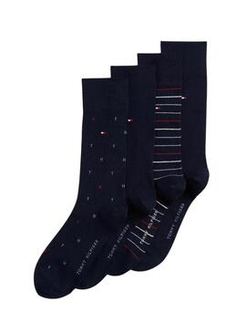 Pacco regalo di 4 paia di calzini Tommy Hilfiger blu marino per uomo