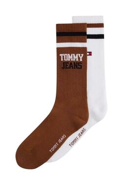Pacchetto di 2 paia di calzini Tommy Jeans marrone e bianco per uomo.