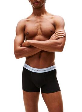 Pacco di 3 boxer Tommy Hilfiger Trunk Signature neri per uomo.