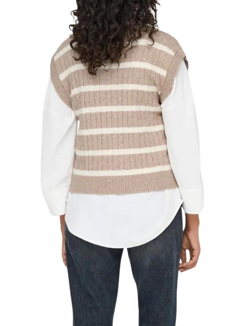 Gilet Only Katia a righe color beige stampato per donna.