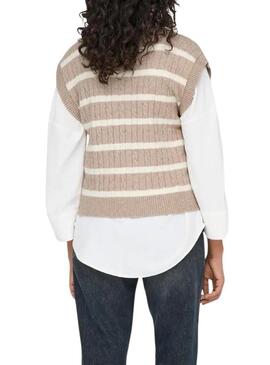 Gilet Only Katia a righe color beige stampato per donna.
