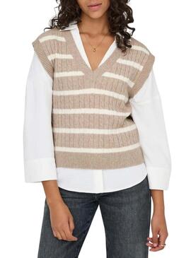 Gilet Only Katia a righe color beige stampato per donna.