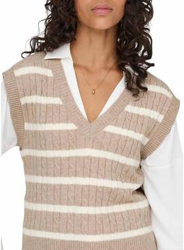 Gilet Only Katia a righe color beige stampato per donna.