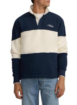 Felpa Silbon collo a polo relaxed panel blu per uomo