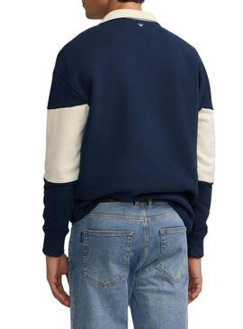 Felpa Silbon collo a polo relaxed panel blu per uomo