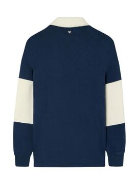 Felpa Silbon collo a polo relaxed panel blu per uomo