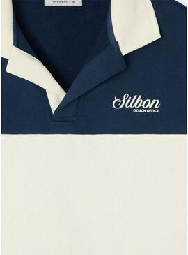 Felpa Silbon collo a polo relaxed panel blu per uomo