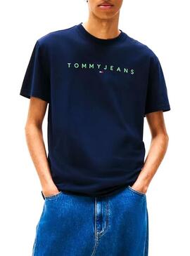 Maglietta Tommy Jeans Linear Logo blu marino per uomo