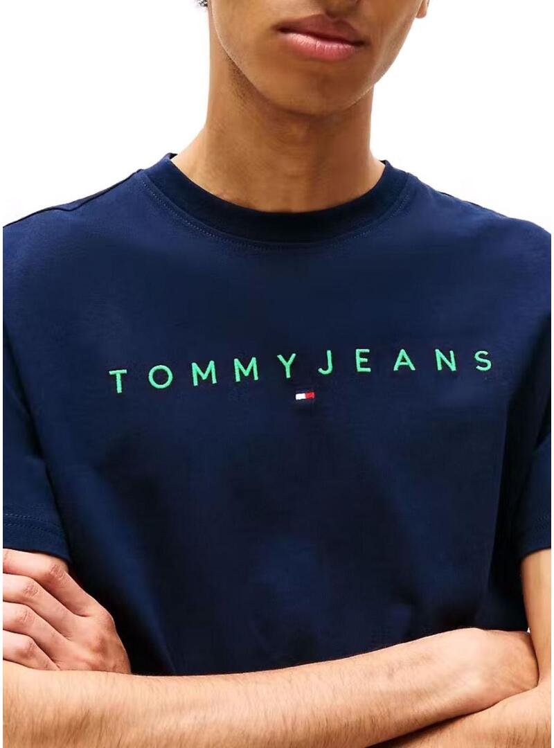 Maglietta Tommy Jeans Linear Logo blu marino per uomo