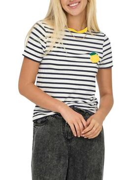 Maglietta Only Heart limone blu e bianca per donna