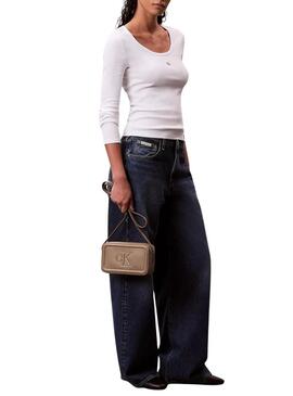 Borsa Calvin Klein Jeans Bold Camera beige per donna