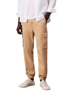 Pantaloni cargo Calvin Klein Jeans Elastic Twill beige per uomo