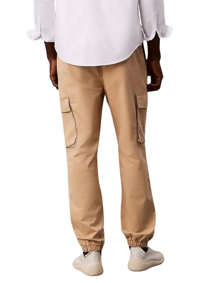 Pantaloni cargo Calvin Klein Jeans Elastic Twill beige per uomo