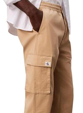 Pantaloni cargo Calvin Klein Jeans Elastic Twill beige per uomo