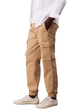 Pantaloni cargo Calvin Klein Jeans Elastic Twill beige per uomo
