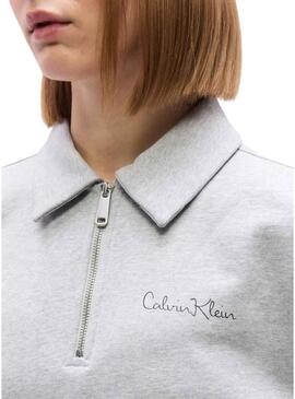 Felpa Calvin Klein Jeans Polo grigia da donna.
