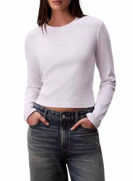 Maglietta a maniche lunghe Calvin Klein Jeans Monologo bianco per donna