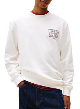 Felpa Tommy Jeans Sing Spray bianca per uomo