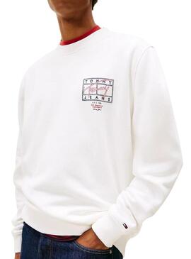 Felpa Tommy Jeans Sing Spray bianca per uomo