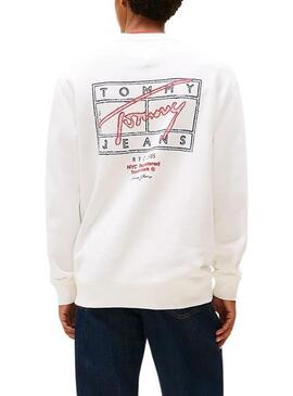 Felpa Tommy Jeans Sing Spray bianca per uomo
