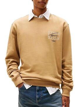 Felpa Tommy Jeans Sing Spray color cammello per uomo