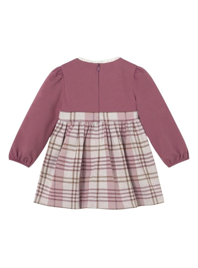Abito Mayoral a quadretti rosa combinato per neonato.