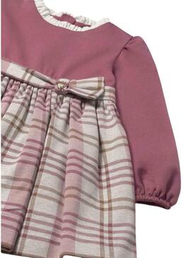 Abito Mayoral a quadretti rosa combinato per neonato.
