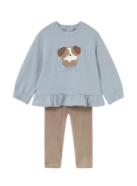 Set di felpa e leggings Mayoral per cane blu e cammello per bambini