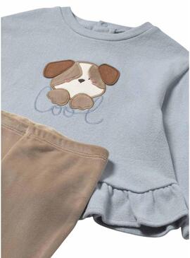 Set di felpa e leggings Mayoral per cane blu e cammello per bambini